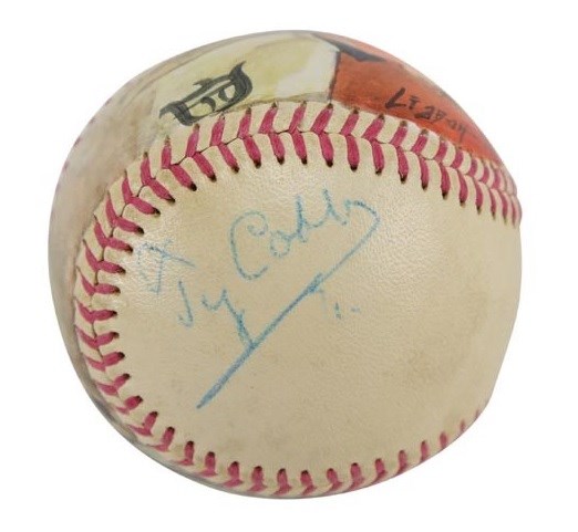Ty Cobb and Detroit Tigers - 1950s Ty Cobb Signed Hand-Painted Baseball (PSA)