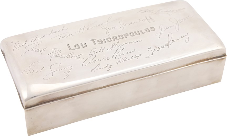 - 1957-58 Boston Celtics Sterling Silver Cigarette Box Presented to Lou Tsioropoulos