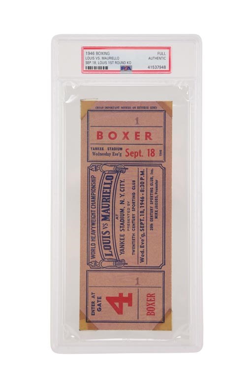 Muhammad Ali & Boxing - Joe Louis' Personal Ticket to the 1946 Louis-Mauriello Bout (PSA)