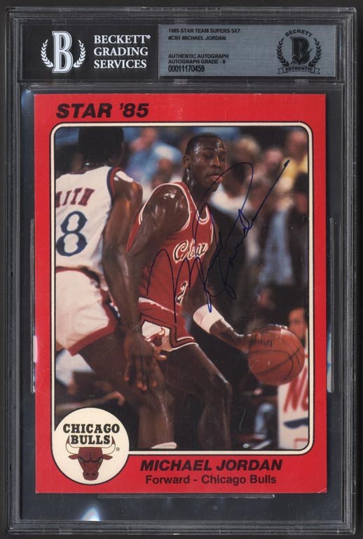 Basketball Cards - 1985 Star Team Supers 5x7 Michael Jordan Vintage Signed (BGS 9 Autograph)