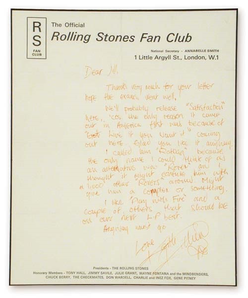 Rolling Stones - Keith Richards  Hand Written Letter
