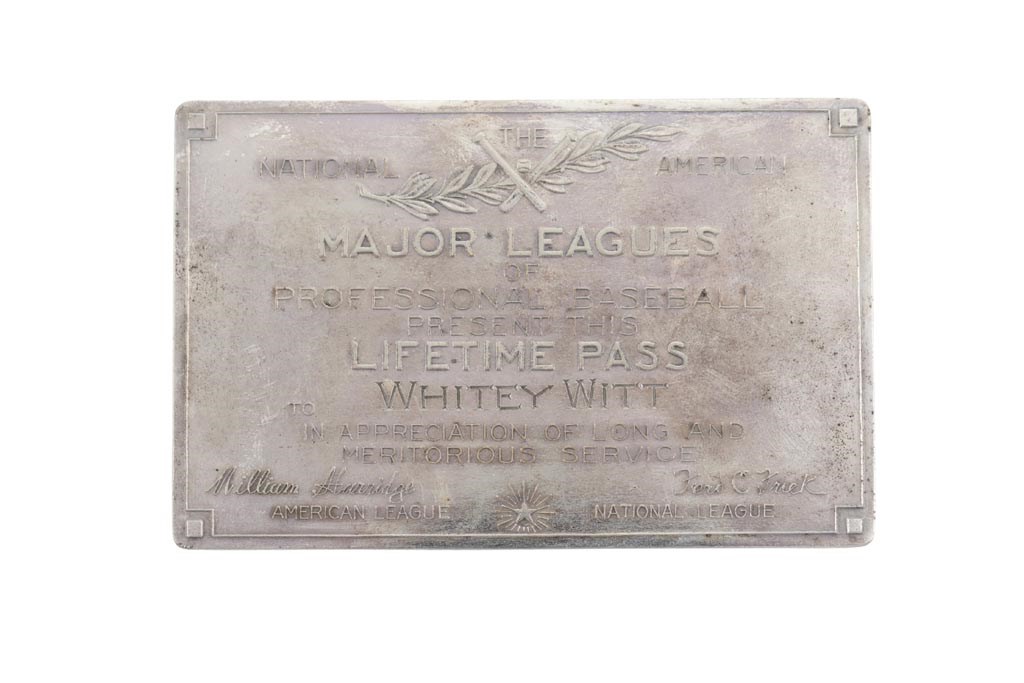 Sports Rings And Awards - Whitey Witt Major Leagues Lifetime Pass