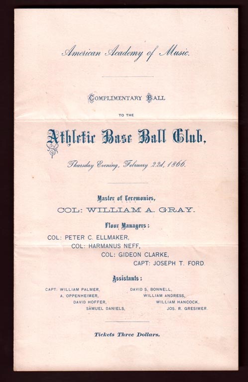 Early Baseball - 1866 Philadelphia Athletics Complimentary Ball Invitation & Ticket (3)