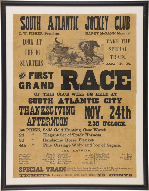 Horse Racing - 1870s Atlantic City Jockey Club Poster