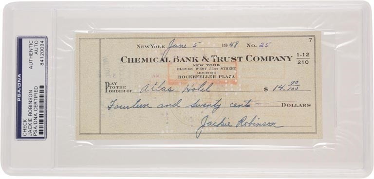 Jackie Robinson & Brooklyn Dodgers - 1948 Jackie Robinson "Green Book" Check (PSA Authentic)
