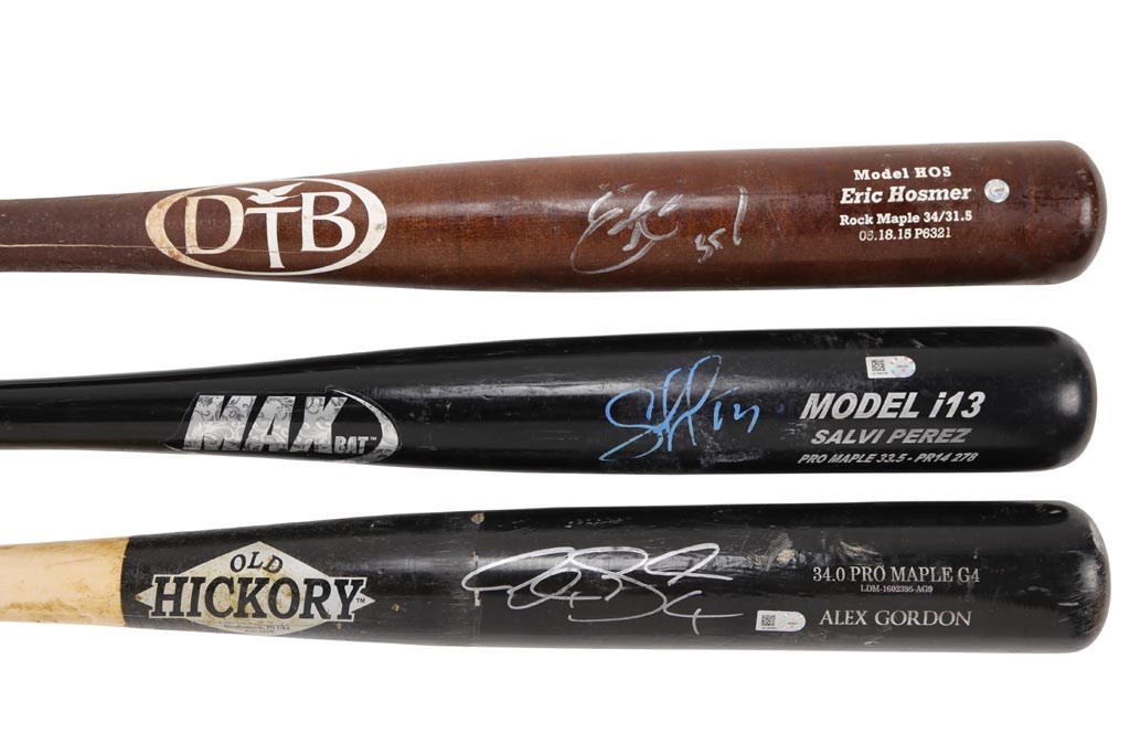Baseball Equipment - 2015 World Champion Kansas City Royals Superstar Signed Game Used Bats - Gordon, Hosmer, Perez (MLB)