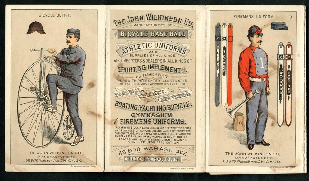 1870s Wilkinson Sporting Goods Full Color Accordian Catalogue w/1869 Cincinnati Red Stockings Uniform