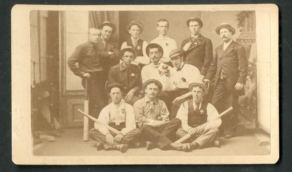 Early Baseball - 1870s "Boutonniere" Baseball Team of Wisconsin Carte de Visite