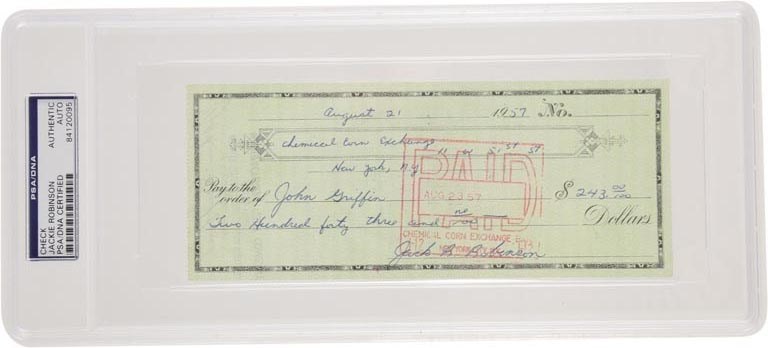 - 1948 Jackie Robinson Signed Check to Fabled "Senator John Griffin" (PSA)