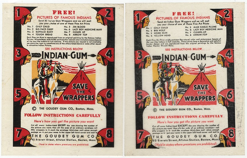 Non Sports Cards - 1933 Goudy Indian Gum Unused Proof Wrappers (2)