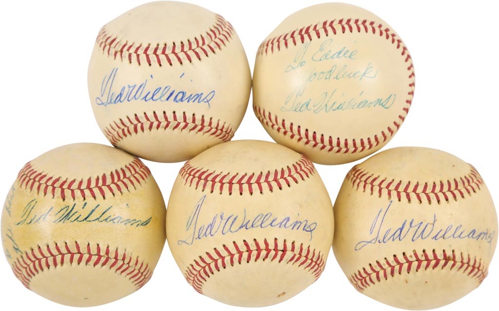 The Eddie Rommel Collection - Five Ted Williams Vintage Single-Signed Baseballs