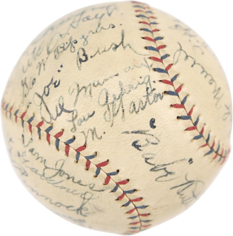 The Eddie Rommel Collection - 1924 New York Yankees Team Signed Baseball with "Rookie" Lou Gehrig (PSA)