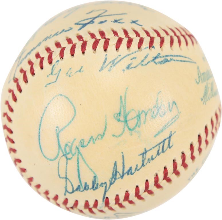 The Eddie Rommel Collection - 1950s Hall of Famers Signed Baseball with Foxx & Hornsby (PSA 8 Signatures)