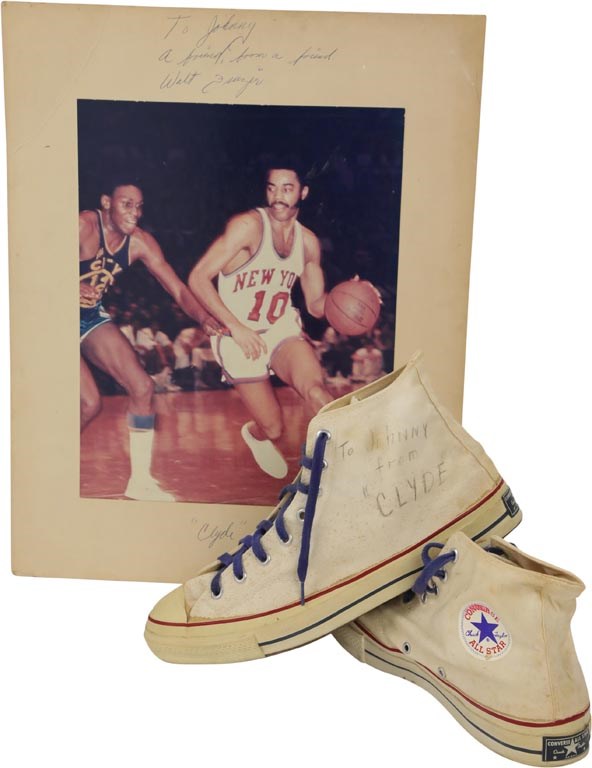 Basketball - 1969-70 Walt Frazier Signed Game Worn Converse Sneakers Gifted to Knicks Ball Boy