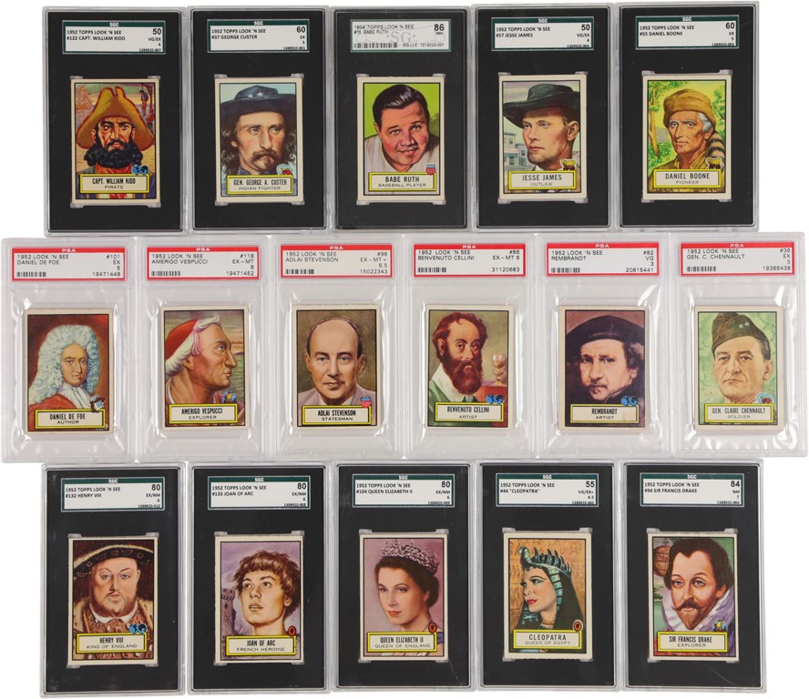 - 1952 Topps Look ‘N See Graded Collection w/Ruth & Rembrandt (16)