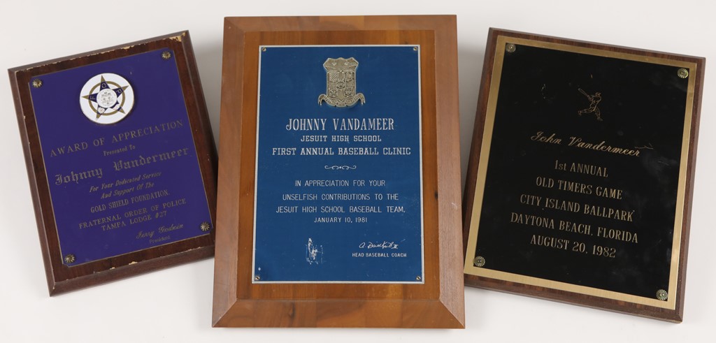 Baseball Memorabilia - Johnny Vander Meer Presentation Plaque Collection (3)