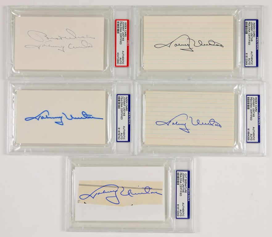 - Group of 5 Johnny Unitas Signed 3x5s (PSA/DNA)