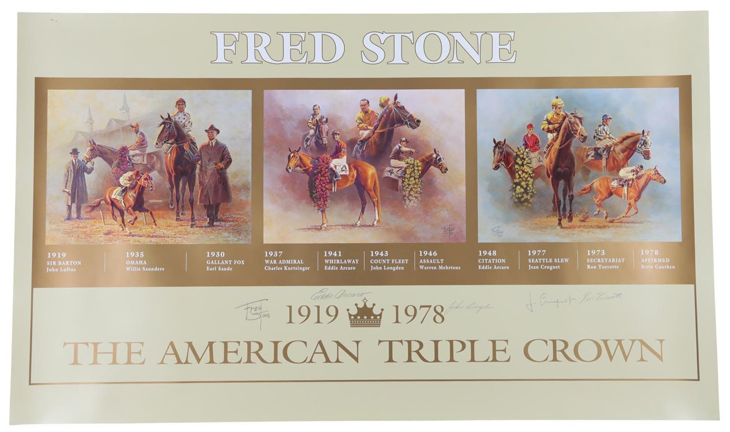 Olympics and All Sports - 1919-78 Triple Crown Winners Signed Poster