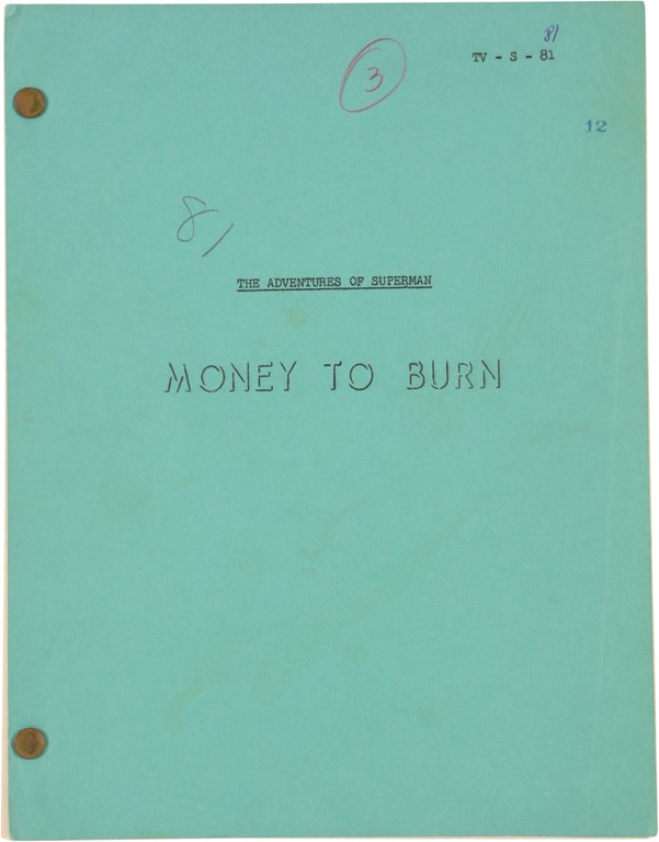 Rock And Pop Culture - 1957 The Adventures of Superman Original Script for "Money To Burn" Episode