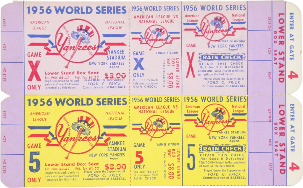 1956 Don Larsen Perfect Game Proof Tickets (2)