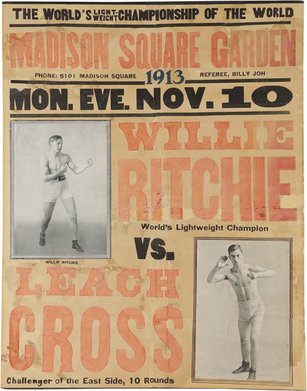 1913 Willie Ritchie v. Leach Cross World Lightweight Poster (Heavily Restored)