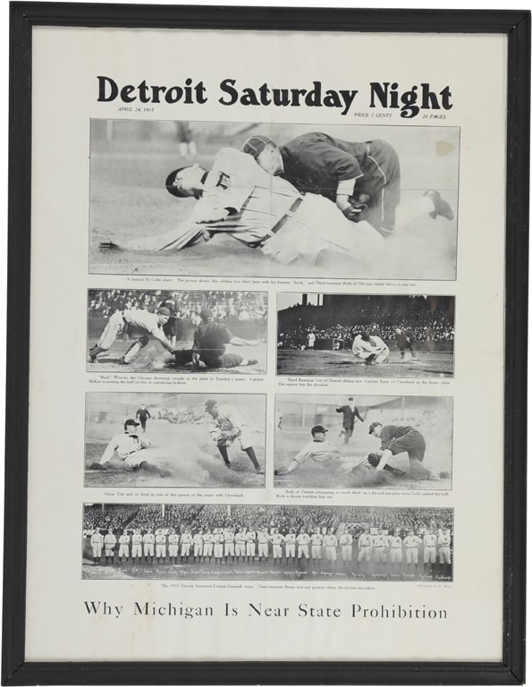 Ty Cobb and Detroit Tigers - 1915 Detroit Saturday Night Newspaper Advertising Display w/Ty Cobb