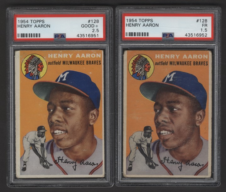 Baseball and Trading Cards - Pair of 1954 Topps #128 Hank Aaron PSA Graded Rookies