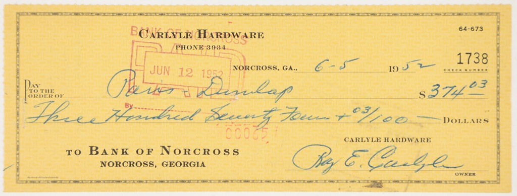 - Roy Carlyle Signed Bank Check (1926 Yankee)
