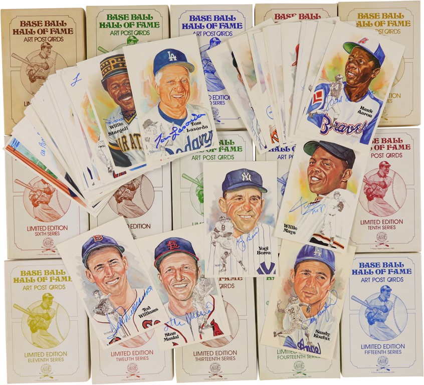 Baseball Autographs - Mint Perez Steele Art Postcards Series #1-15 Complete Sets with (70) Autographed