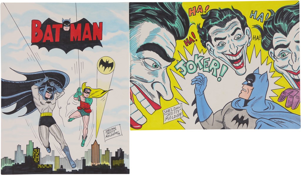 - 1993 Batman by Shelby Moldoff Original Art including Robin & the Joker (2)