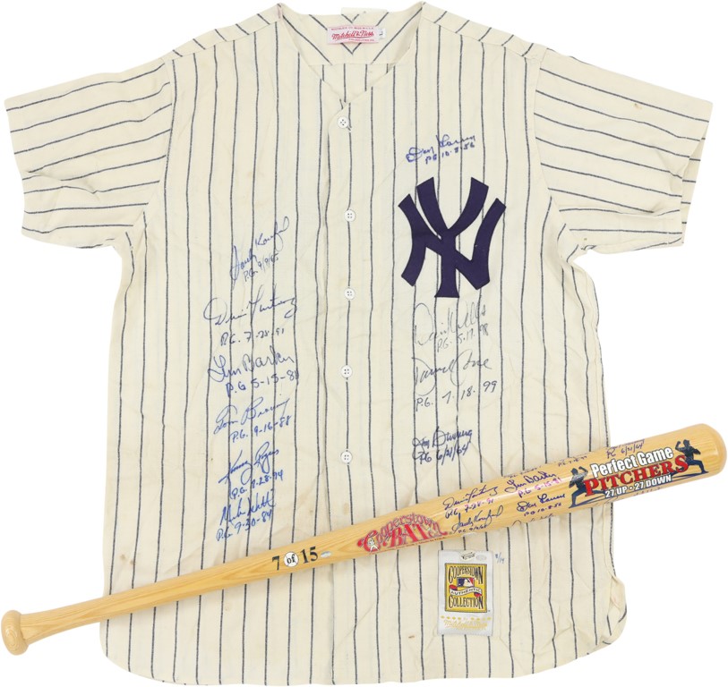Baseball Autographs - Perfect Game Pitchers Signed Bat and Jersey