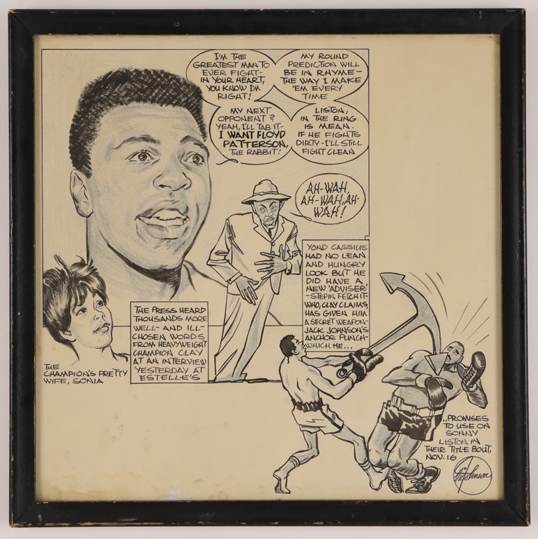 1964 Cassius Clay vs. Sonny Liston Original Artwork by Vic Johnson