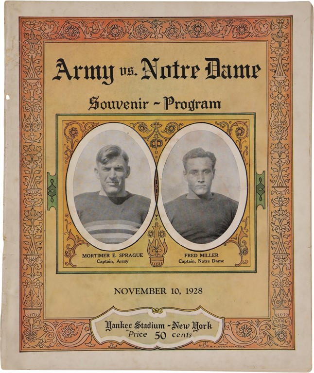 Football - 1928 Notre Dame vs. Army "Gipper" Game Program