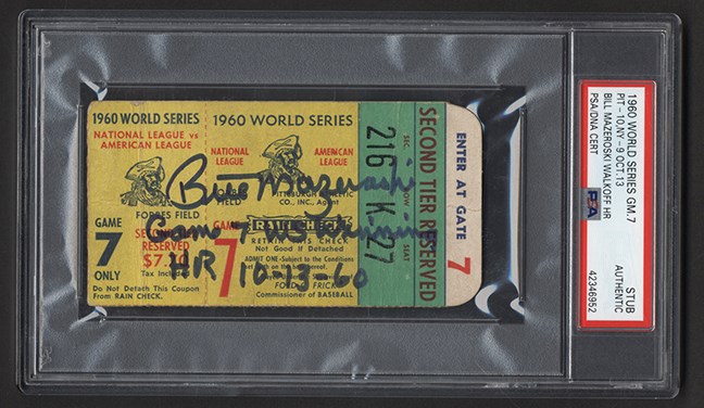 - 1960 World Series Bill Mazeroski Game 7 Signed Ticket Stub (PSA)