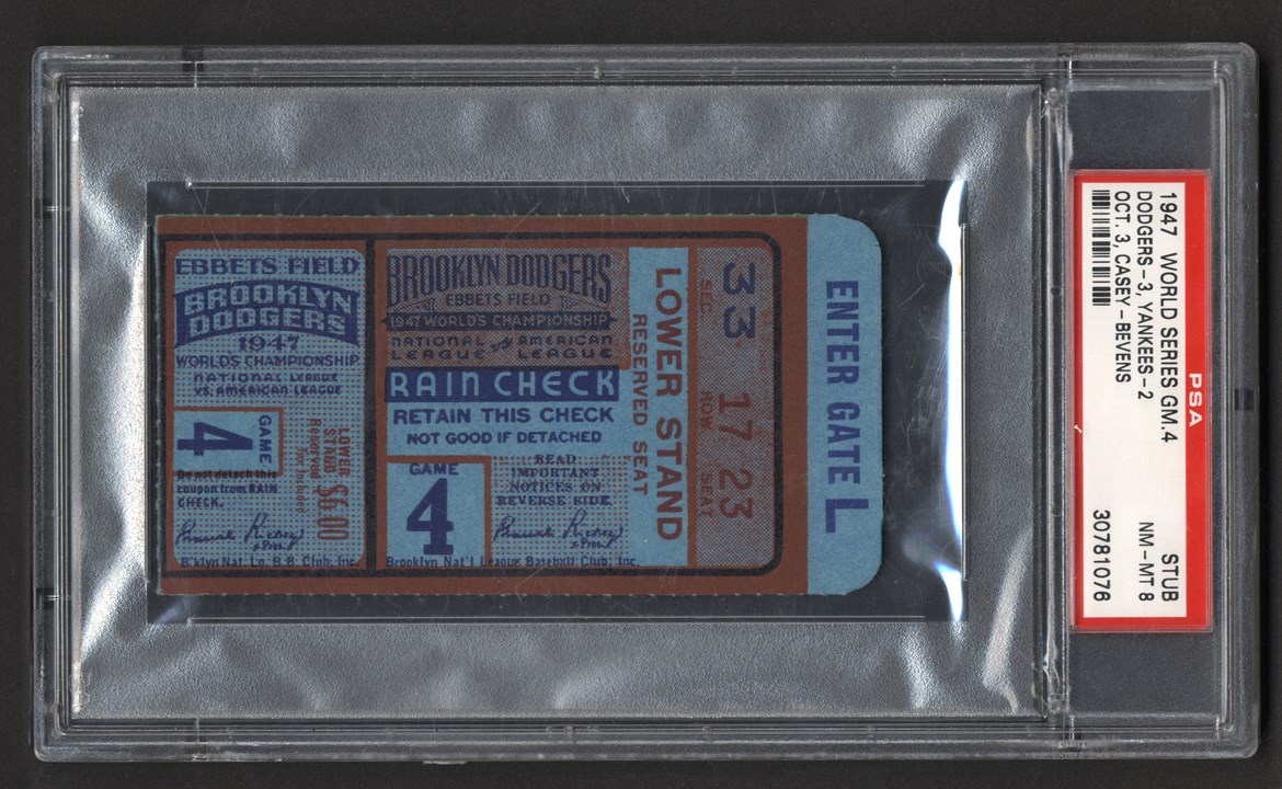 - 1947 World Series Game 4 Ticket Stub Casey/Bevens (PSA)