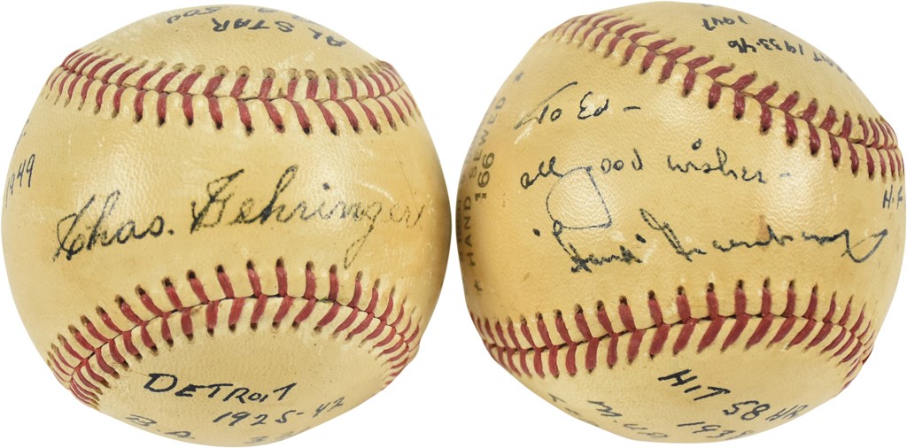 - 1940s Hank Greenberg & Charlie Gehringer Single Signed "Stat Balls" (PSA)