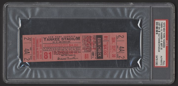 - 1973 "Last Game At Old Yankee Stadium" Full Ticket