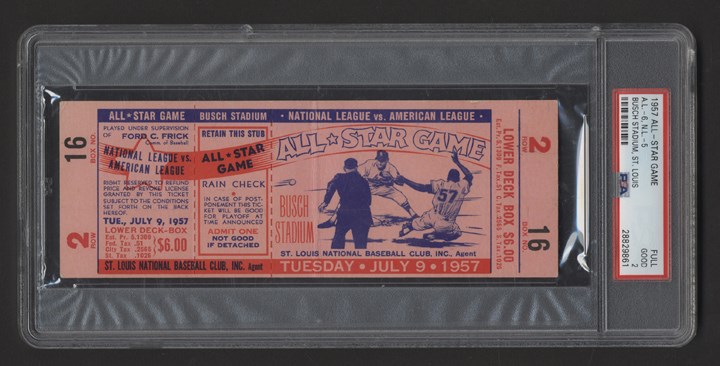 Tickets, Publications & Pins - 1957 All-Star Game Full Ticket (PSA)