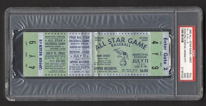 Tickets, Publications & Pins - 1960 Kansas City All-Star Game Full Ticket (PSA)