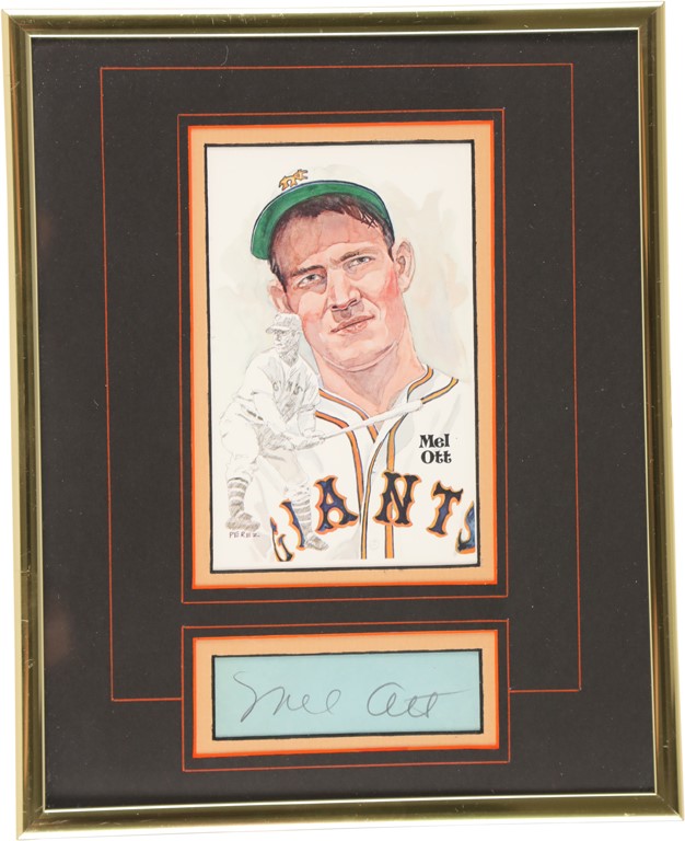Baseball Autographs - Mel Ott Framed Perez Steele Autograph Display (PSA)