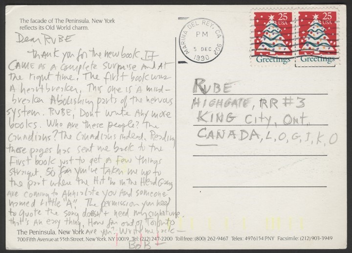 - 1990 Bob Dylan Signed Postcard to Ruben Carter (JSA)