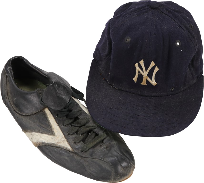 Elston Howard Game Worn Cap and Cleat - Gifted to Personal Friend