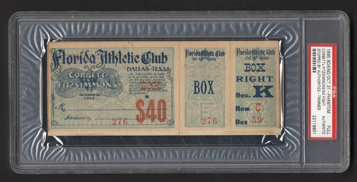 1895 Corbett vs. Fitzsimmons Full Ticket (PSA Authentic)