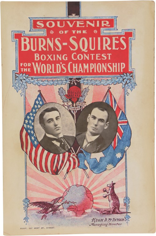 Muhammad Ali & Boxing - 1908 Bill Squires vs. Tommy Burns World Championship Program