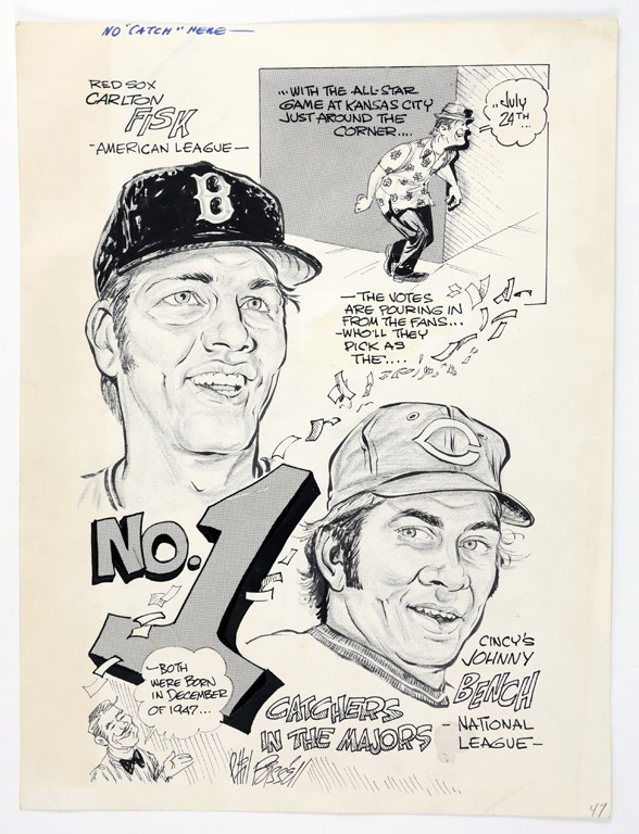 Boston Sports - 1973 Johnny Bench v. Carlton Fisk Art by Phil Bissell