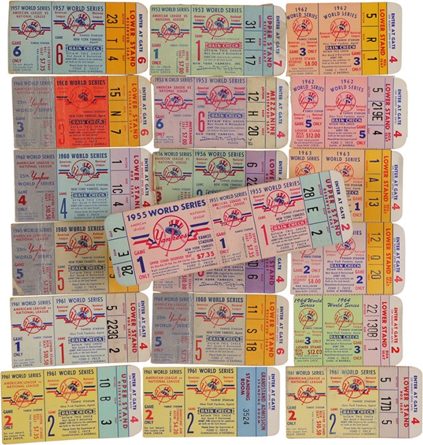 1953-64 New York Yankees World Series Ticket Collection with '55 Full Ticket (19)