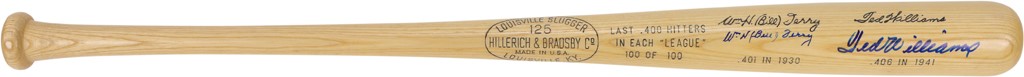 - Ted Williams & Bill Terry .400 Hitters Signed Limited Edition Bat (LE 100 of 100)