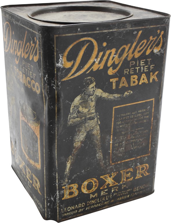 Muhammad Ali & Boxing - 1920's Dingler's "Boxer" Tobacco Large Tin (14" tall)