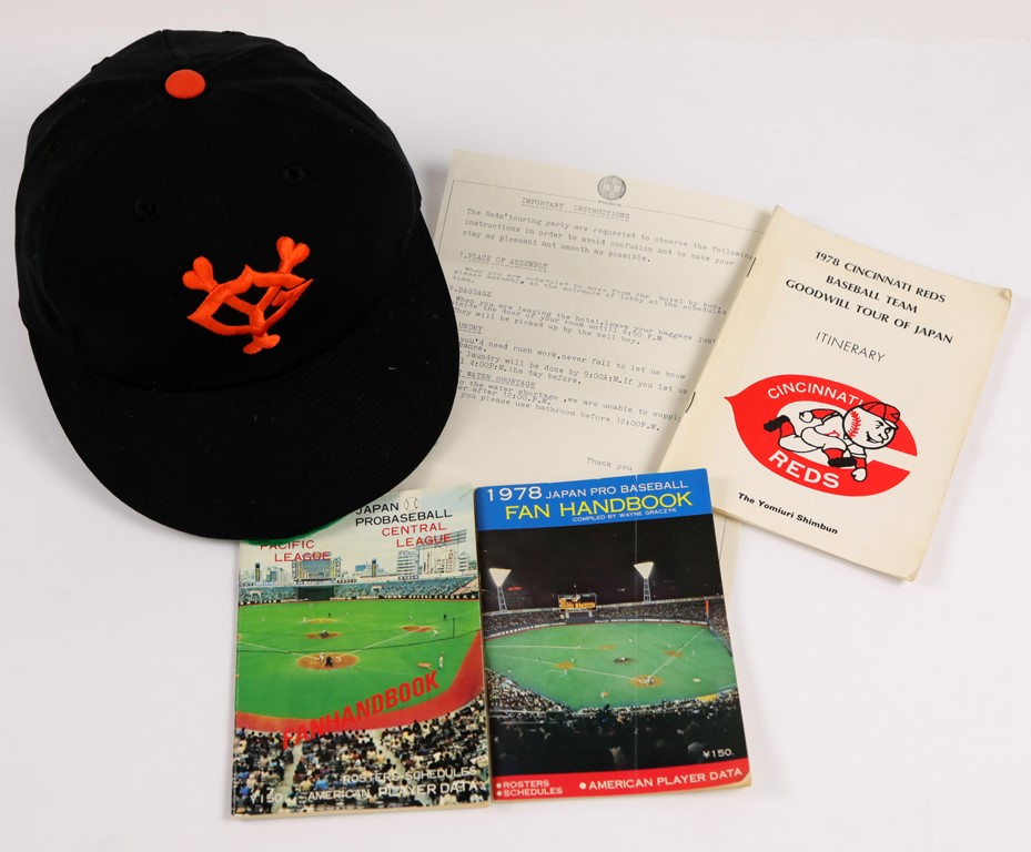- 1978 Tokyo Giants Game Issue Baseball Cap w/Cincinnati Reds Tour Itinerary
