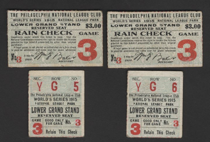 Dick Hoblitzell Collection - Four 1915 World Series Game Five Ticket Stubs - Babe Ruth's First World Series
